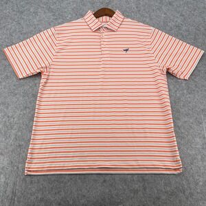 American Fit Mens Large Orange Navy Blue Striped Performance Golf Polo Shirt